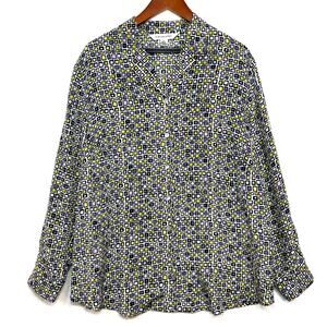 August Max Woman 12W 100% Silk Retro Print Buttoned Top Funky 70s Luxury Costume